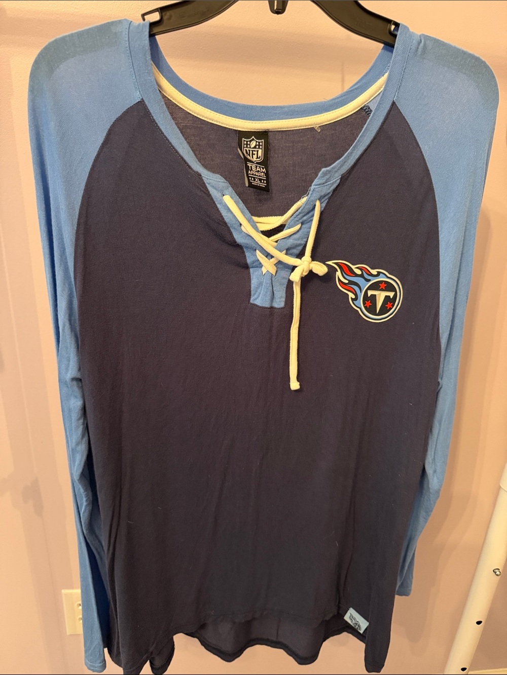 NFL Tennessee Titans Navy & Light Blue Lace-Up Long Sleeve Raglan